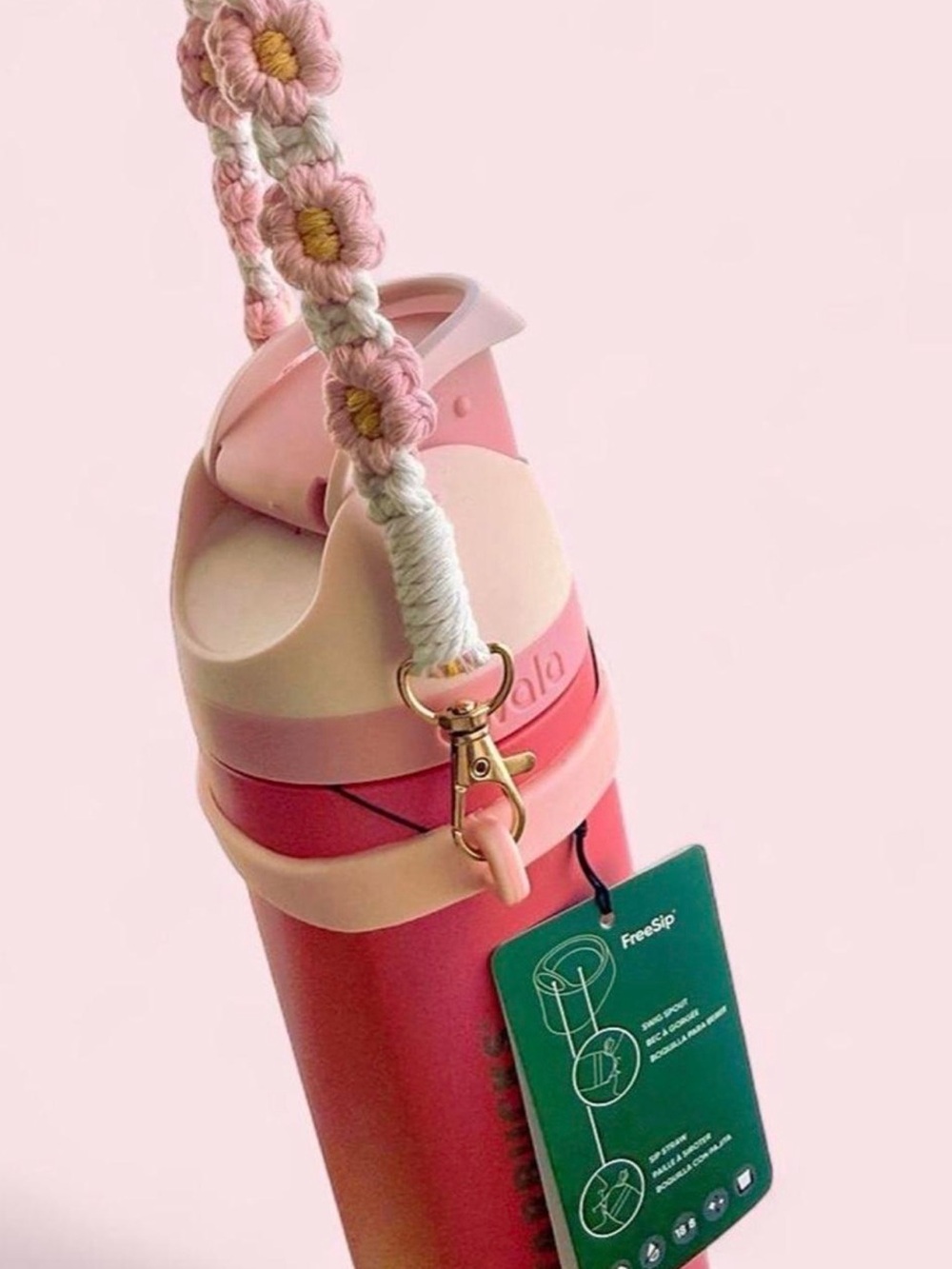 Macrame Daisy Water Bottle Strap & silicone Holder